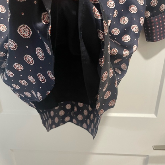 Banana Republic Navy Silk Dress with Geometric Red & White Pattern. - Picture 8 of 13
